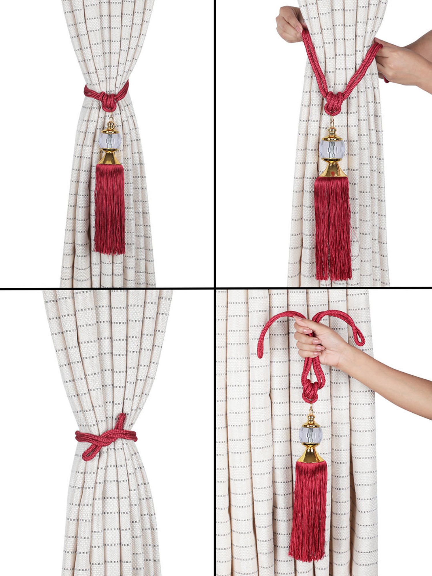 Romee Red Polyester Printed Curtain Tie and Hold Backs