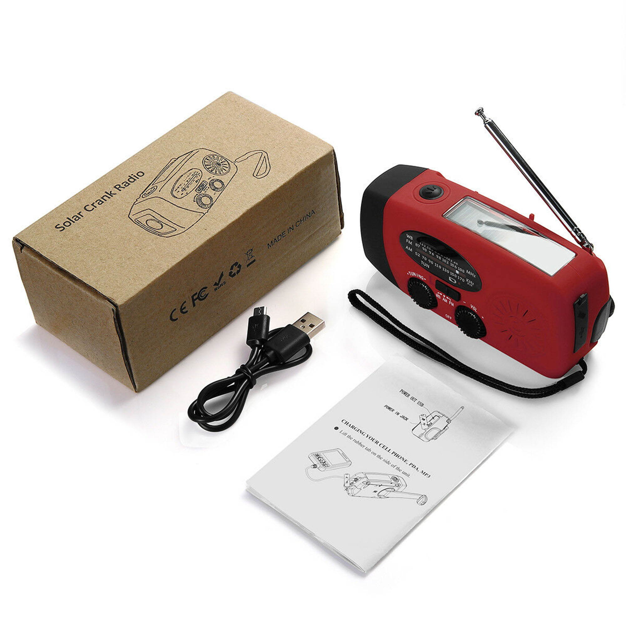 Weather Alert Radio AM/FM/WB Alert Emergency Radio Solar Hand Crank Dynamo LED Flashlight