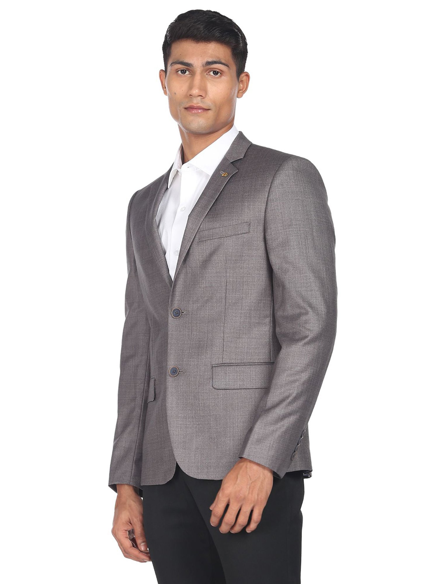 AD by Arvind Grey Regular Fit Notch Lapel Blazer
