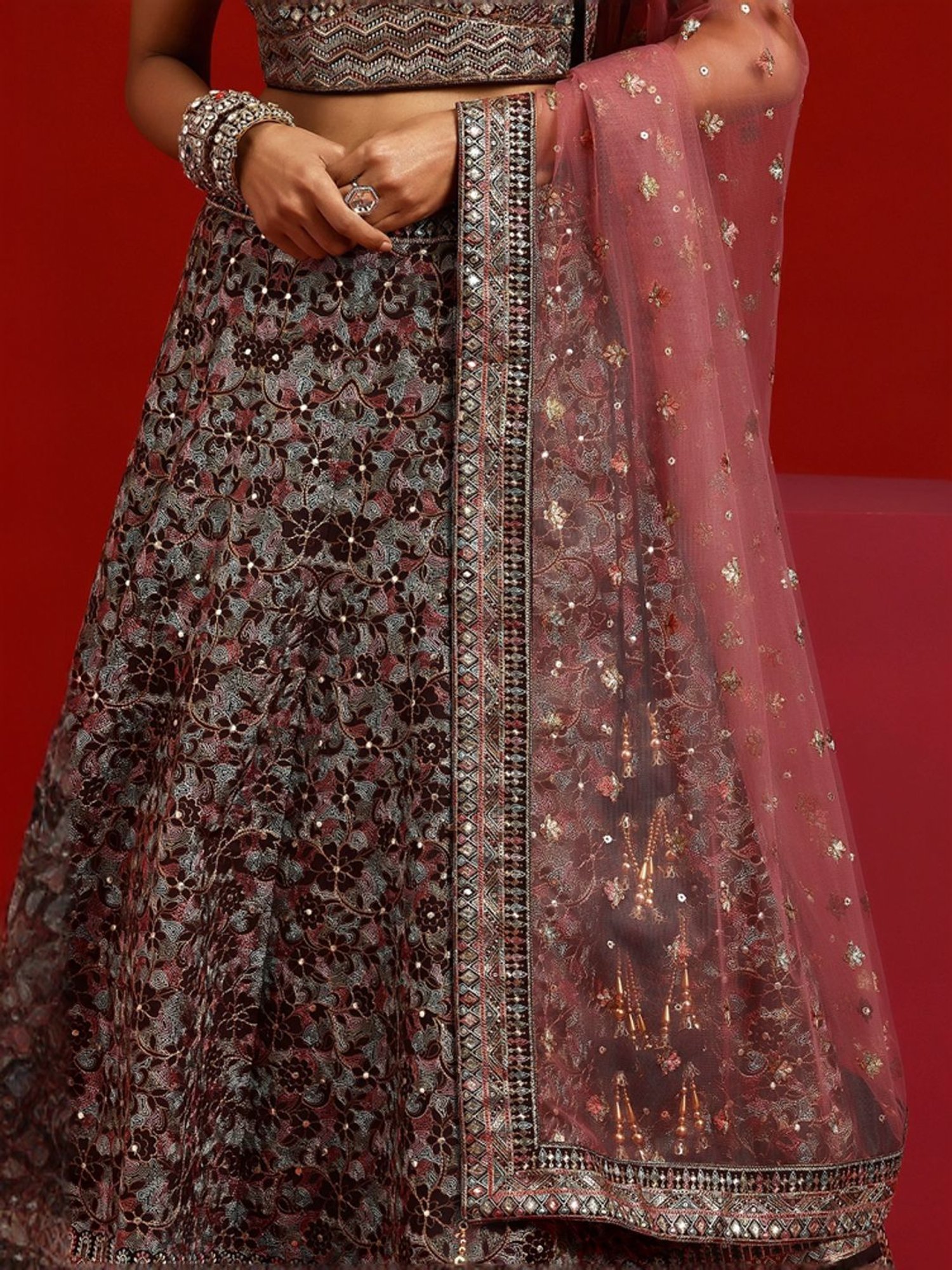 Libas Art Purple Embroidered Lehenga Choli Set With Dupatta