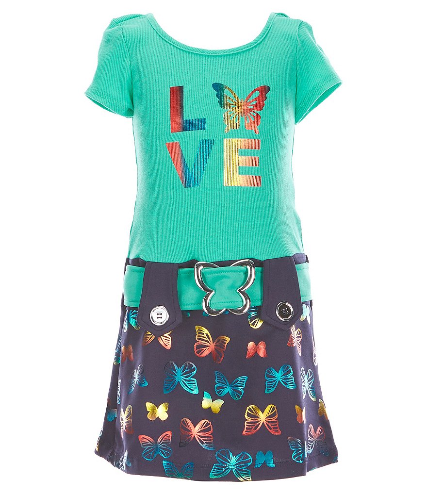 Zunie Little Girls 4T-6X Cap-Sleeve Butterfly Marsha Foil Graphic Knit Dress