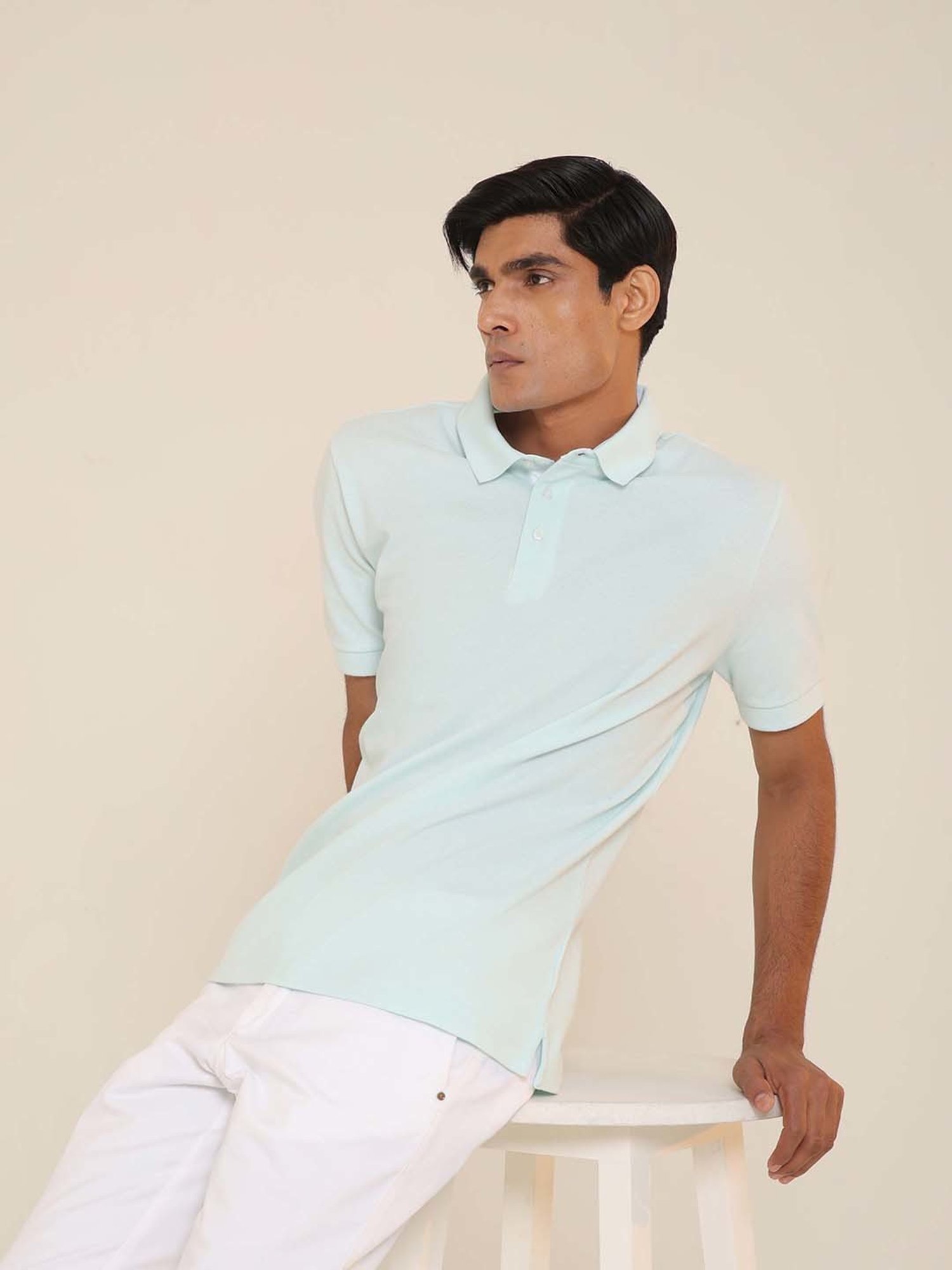SUBTRACT Ice Blue Regular Fit Cotton Polo T-Shirt