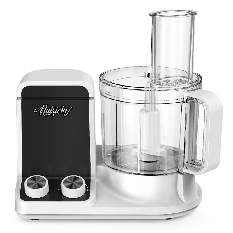NutriChef NCFP8 Multipurpose 12 Cup Multi Function Kitchen Countertop Food Processor with 6 Attachment Accessory Blades, White