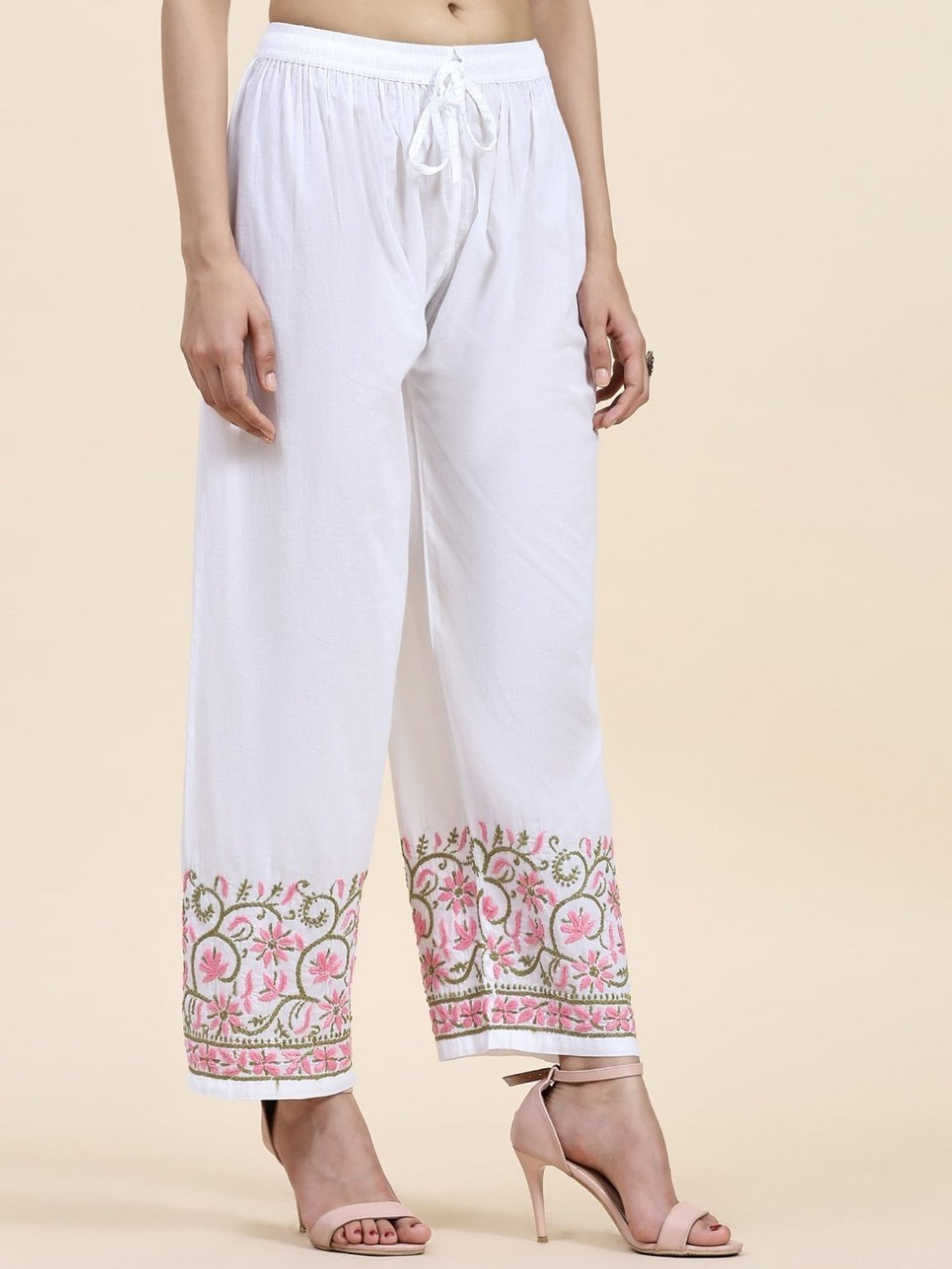 HOK Chikankari Cotton Pant Trouser White