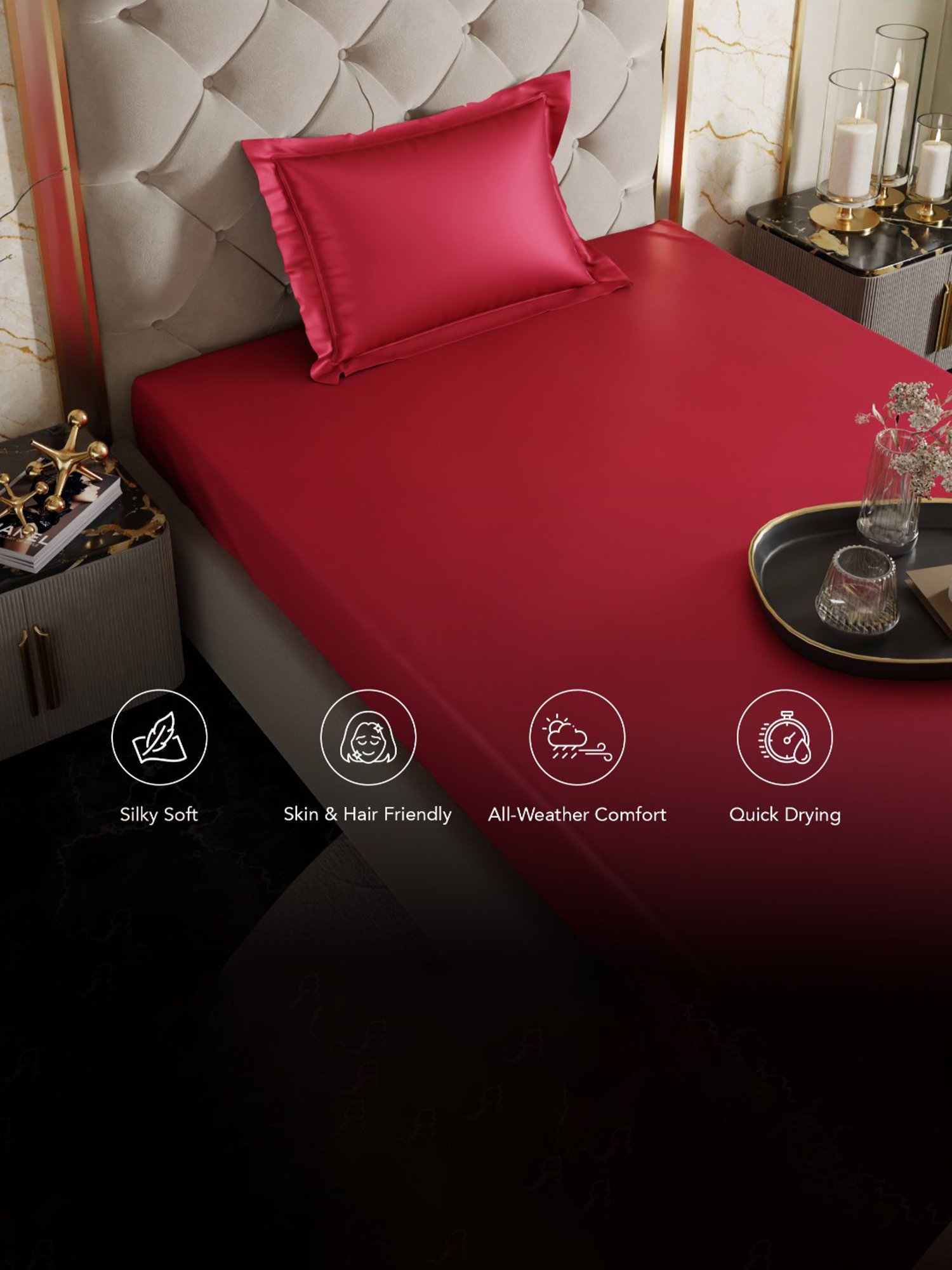 Stoa Paris Red 300 TC Polyester Single Fitted Sheet with 1 Pillow Cover