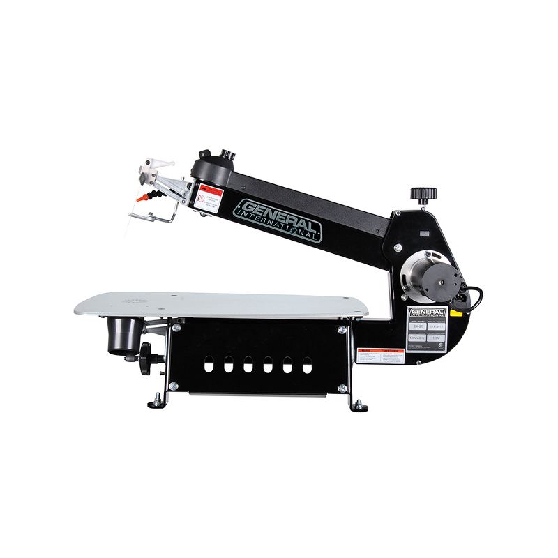 General International EX-21 Tilting Head 21" Electric Powered Benchtop Scroll Saw w/ Footswitch Pedal, Flexi Dust Blower, & Dust Collector Table Kit