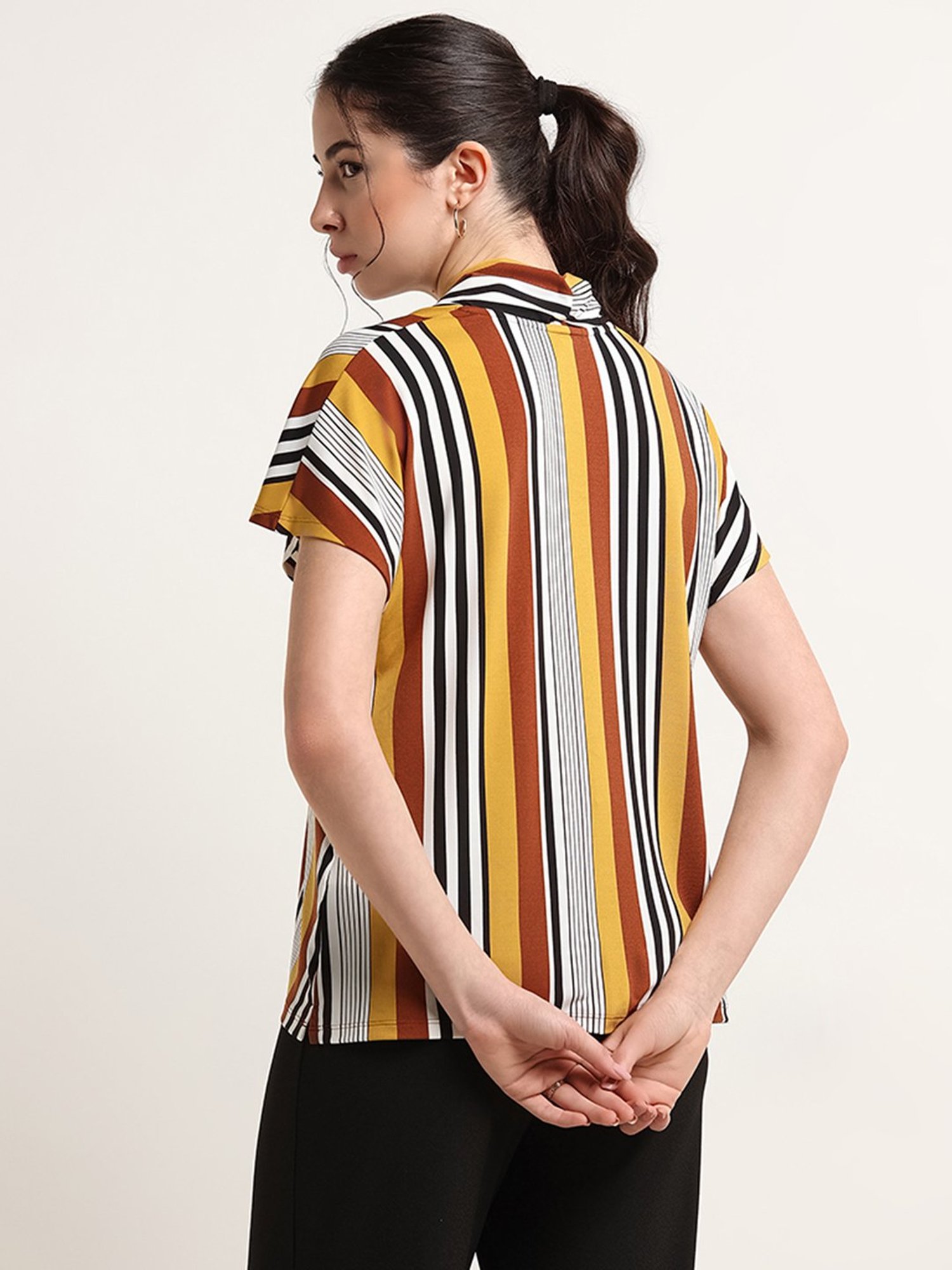 Wardrobe by Westside Multicolour V-Neck Striped Top