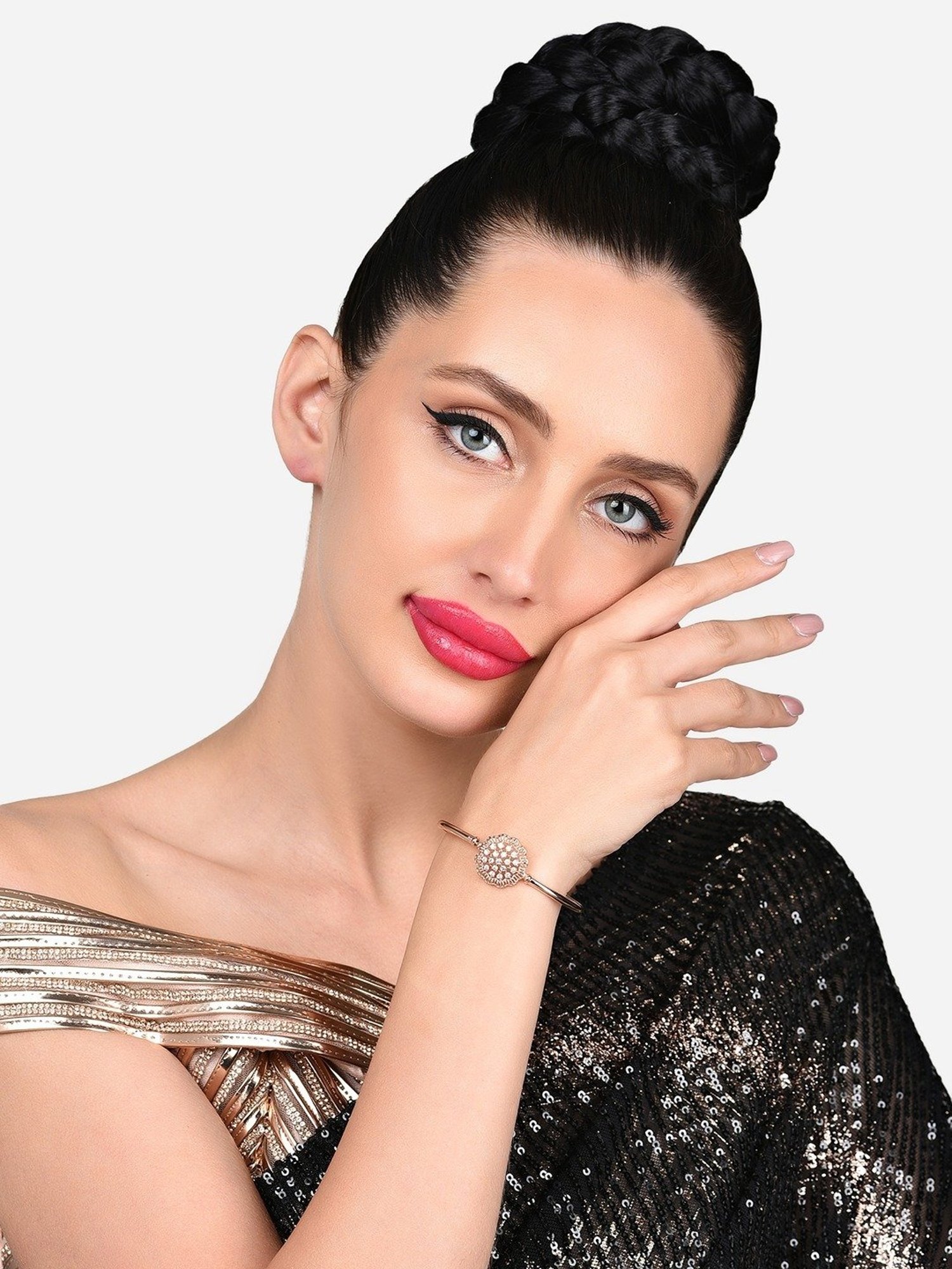 Zaveri Pearls Rose Gold Dazzling Cubic Zirconia Brass Bangle Style Bracelet-ZPFK15993