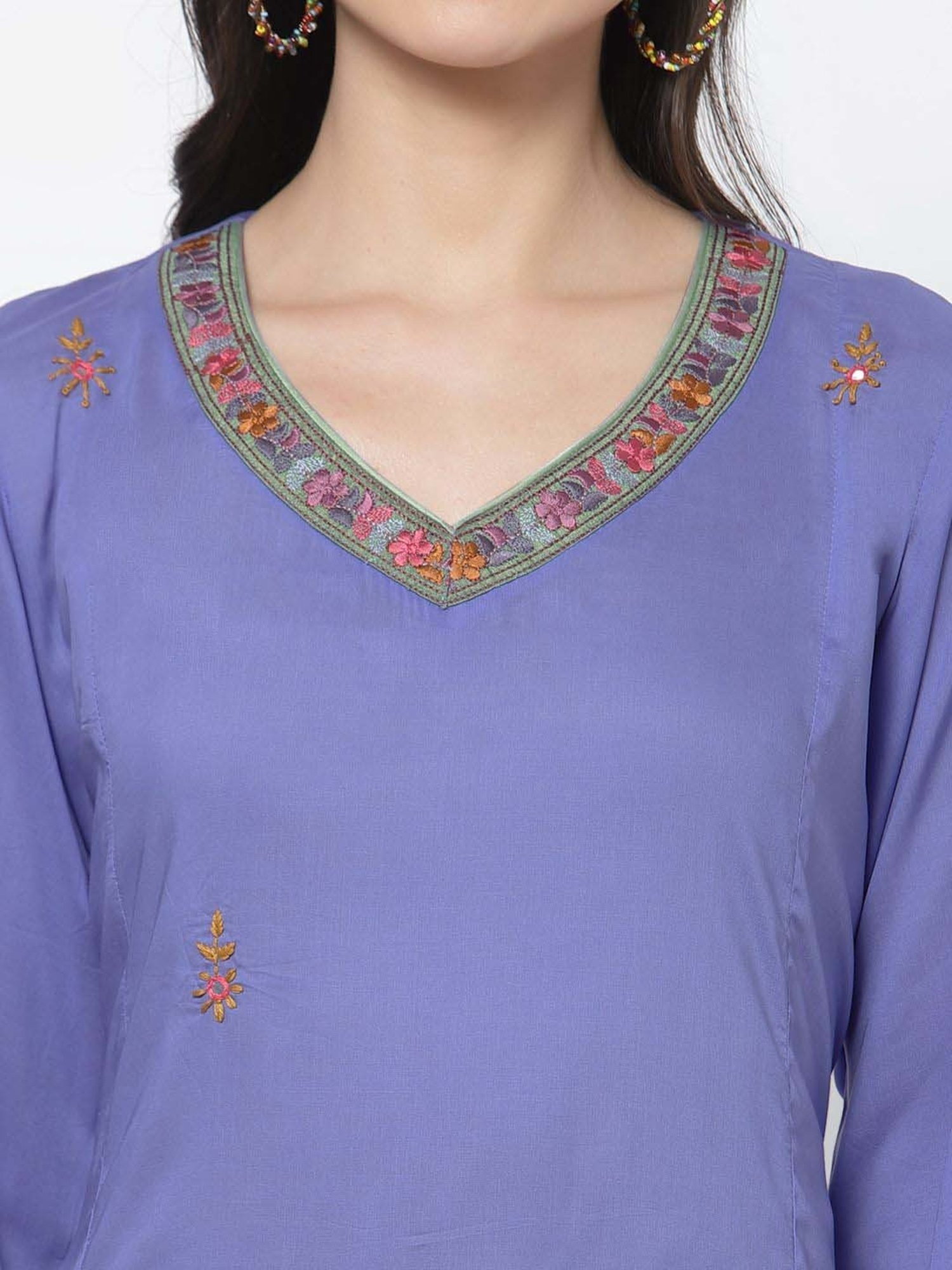 DART STUDIO Blue Embroidered Straight Kurta
