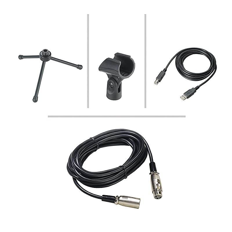AudioTechnica AT2005USB Cardioid Dynamic USB and XLR Microphone for Voiceover Podcasting Music Recording Bundle with  Pop Filter Windscreen 10FT Balanced XLR Cable and 5X Cable Ties