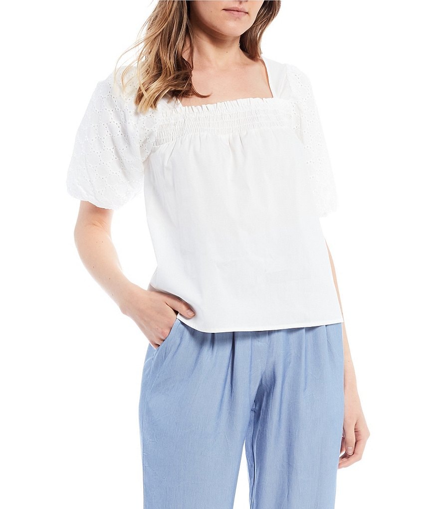 June & Hudson Woven Square Neck Top