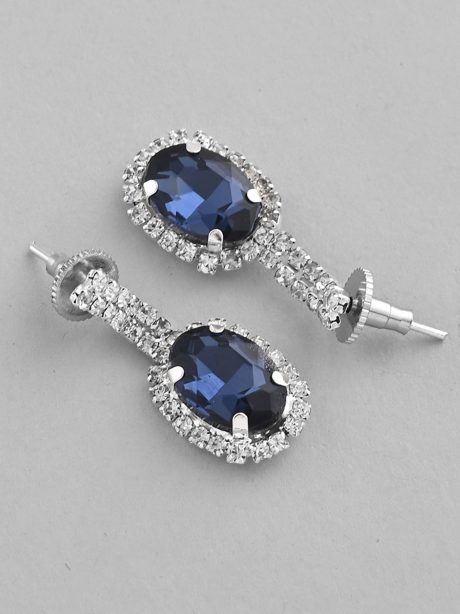 VOJ Silver Plated Ad-Stone Studded with Dark Blue Stone Choker Set for Women