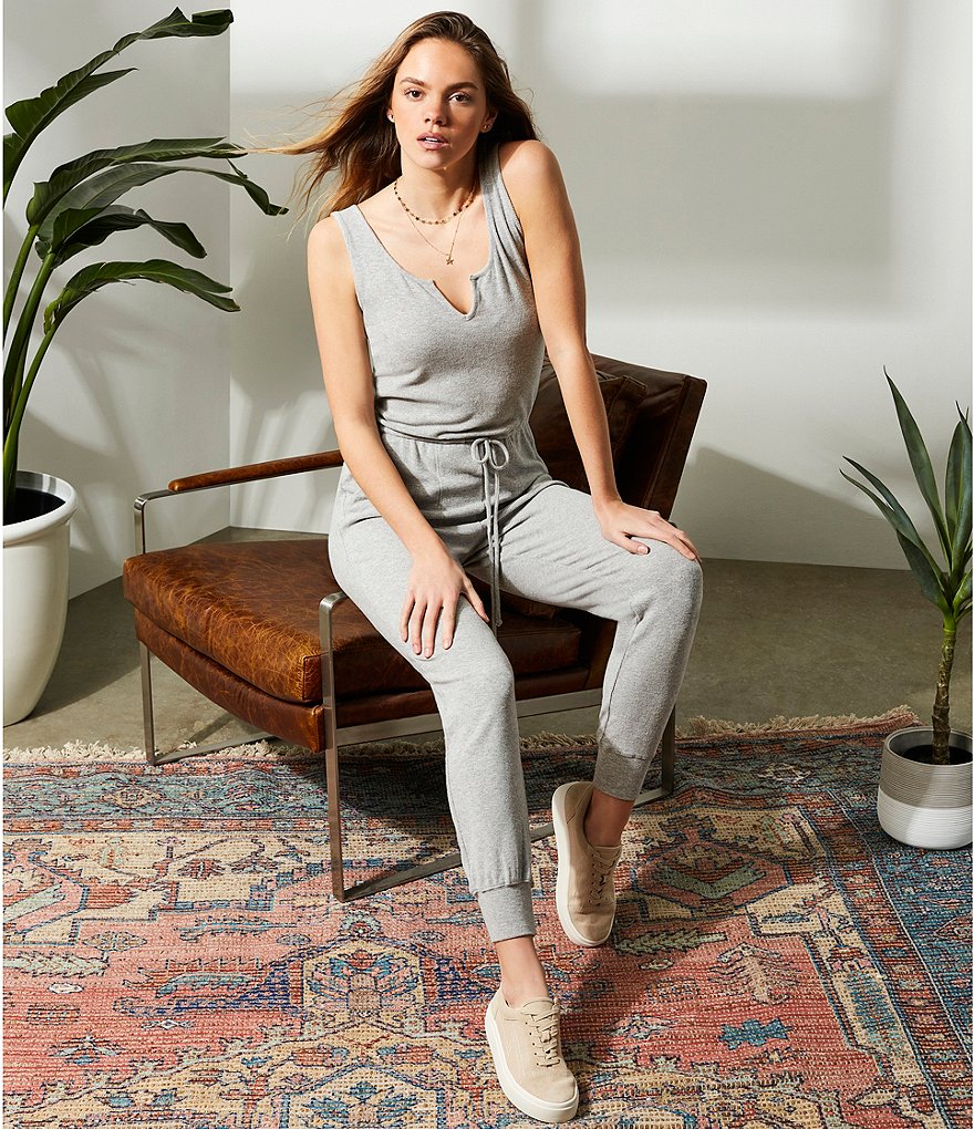 NIA Ribbed Split Scoop Neck Sleeveless Hacci Jumpsuit