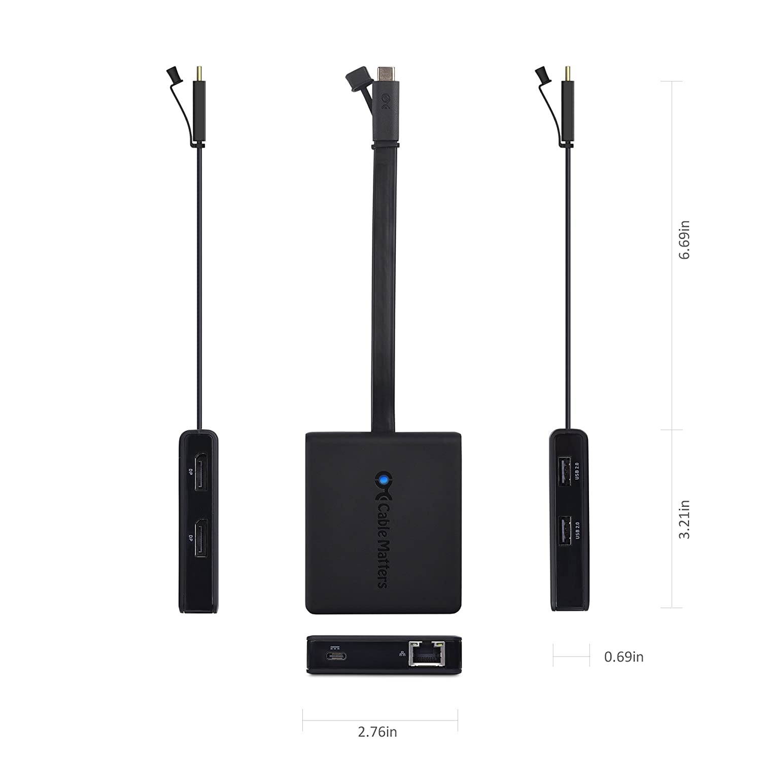 Cable Matters Dual Monitor USB C Hub (USB C Dock) with Dual 4K DisplayPort, 2X USB 2.0, Ethernet, and 60W Charging - Thunderbolt 3 Port Compatible for Windows and Linux