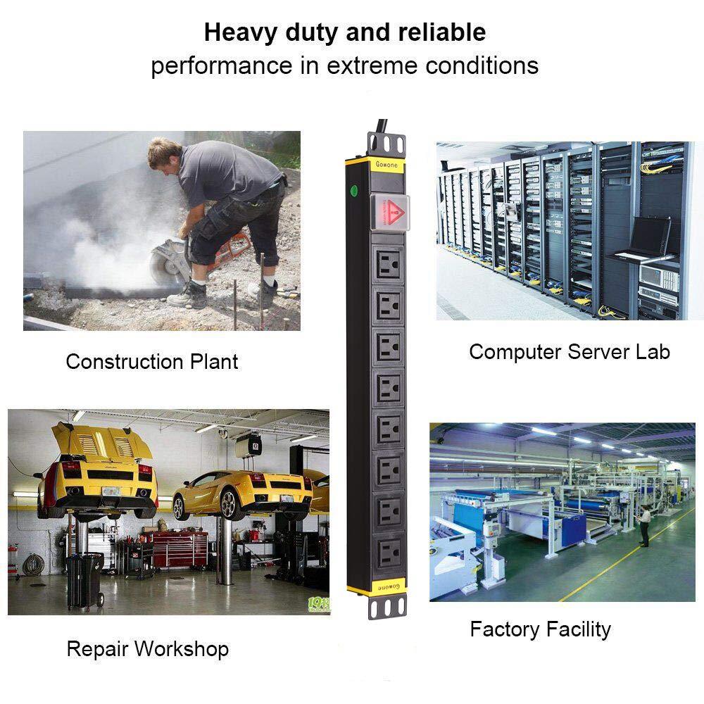GOWONE M1016 8-Outlet Surge Protector PDU 9.84 feet 20A 125V Power Distribution Unit/Cabinet Socket