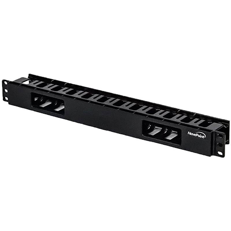 1U Horizontal 19Inch Rack Mount Cable Management Raceway Duct Panel with Cover Black