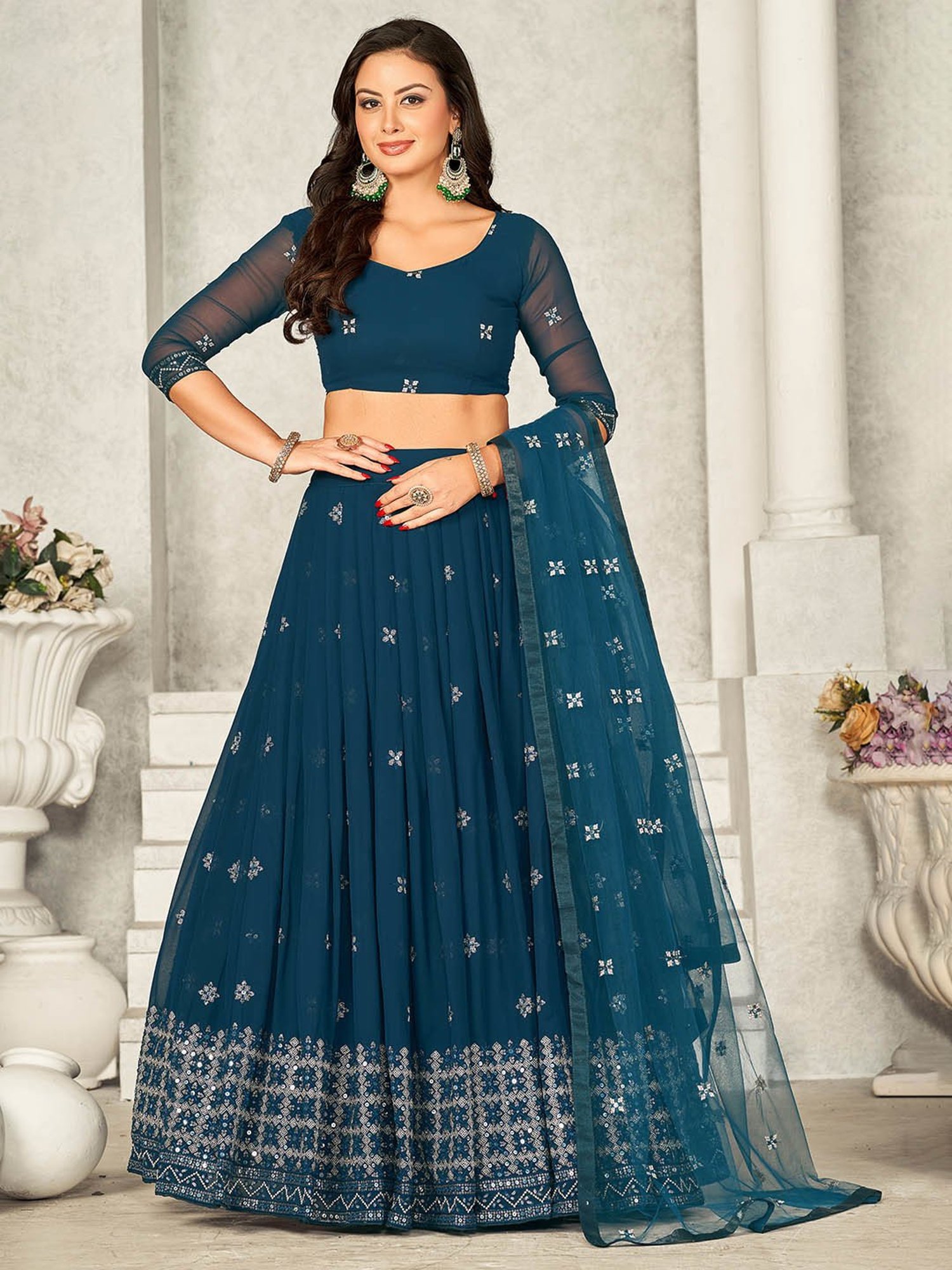 Warthy Ent Blue Embroidered Lehenga Choli Set With Dupatta