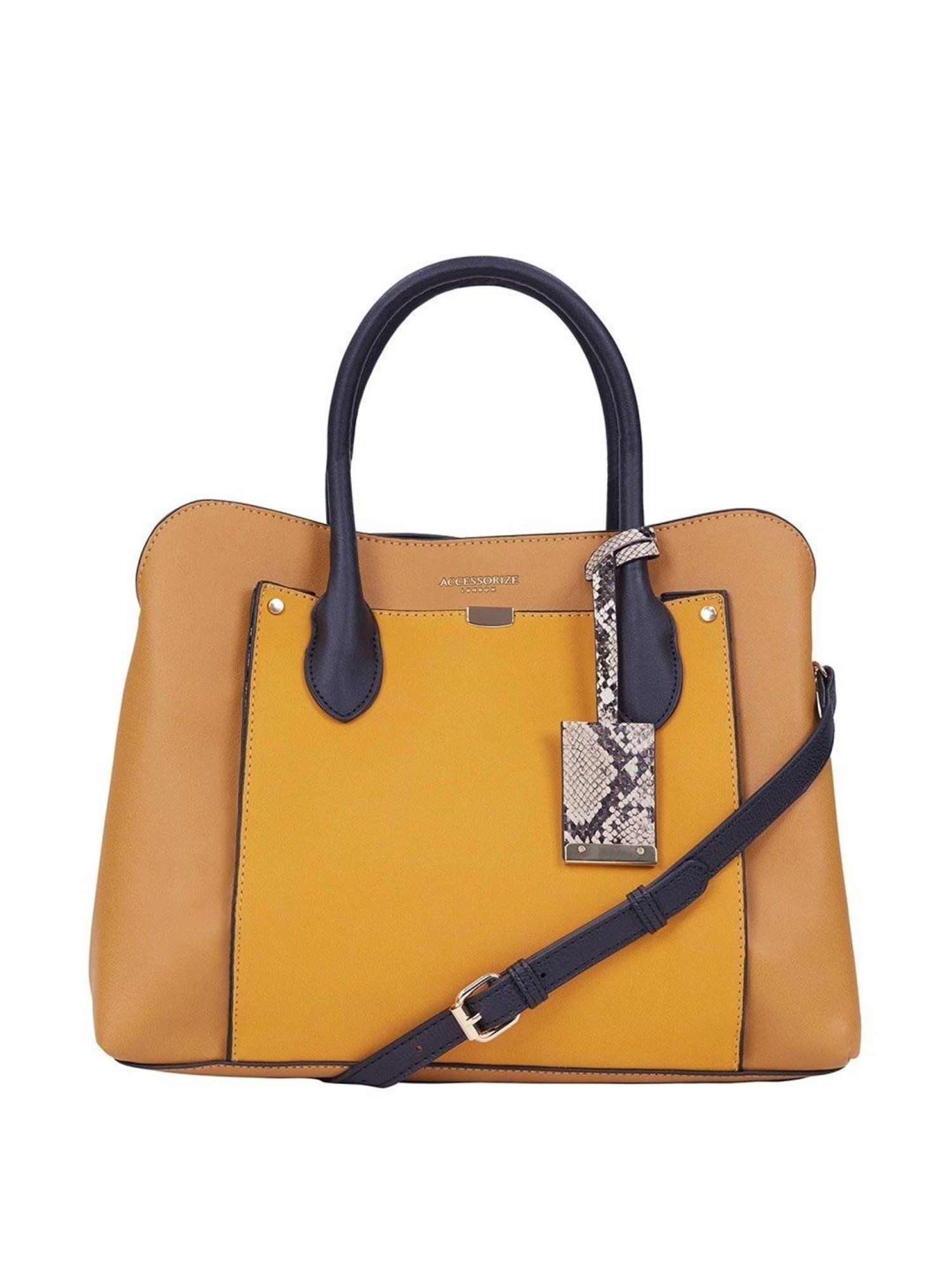 Accessorize London Women's Faux Leather Yellow Tessa work Tote bag