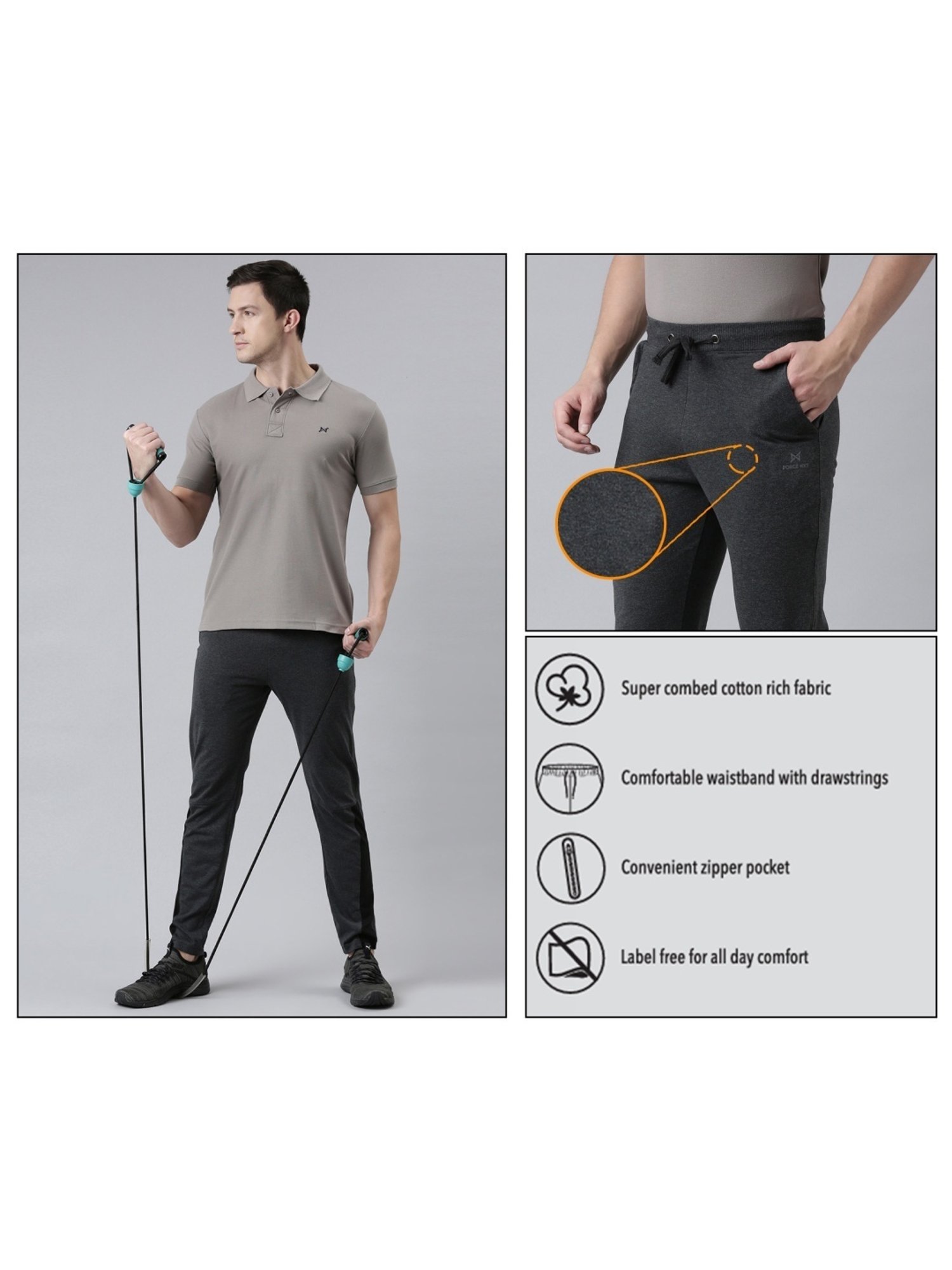 Force NXT Navy Cotton Regular Fit Sports Trackpants