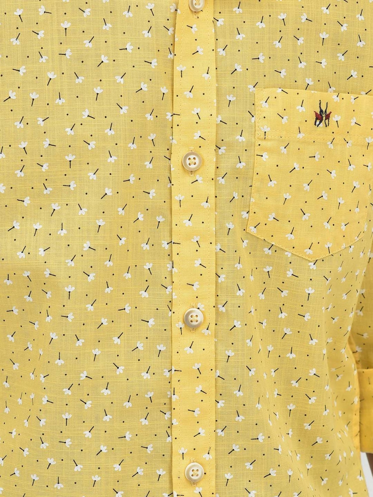 Crimsoune Club Kids Yellow Cotton Floral Print Full Sleeves Shirt