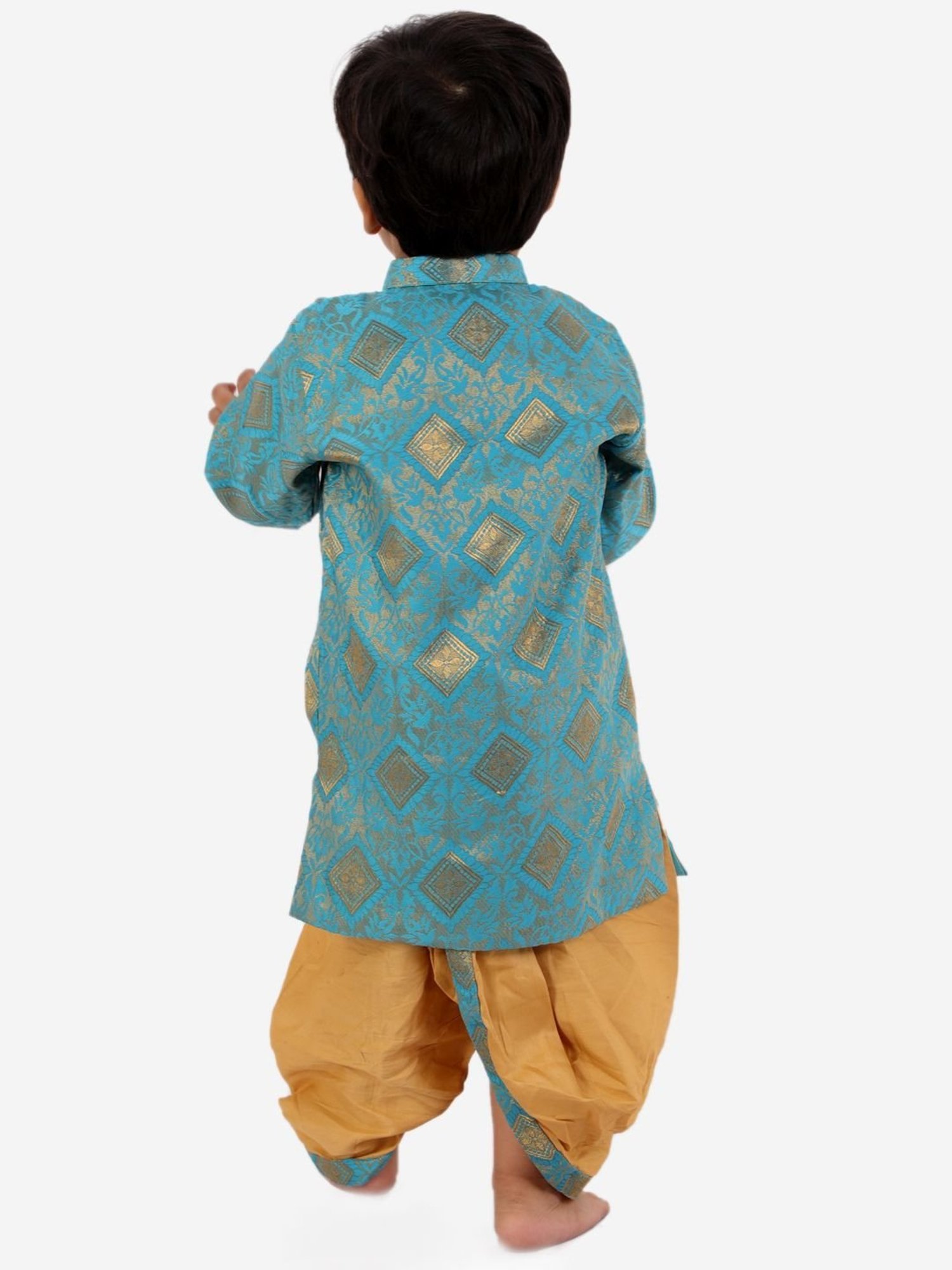 Little Bansi Kids Royal Blue Cotton Embellished Sherwani Set