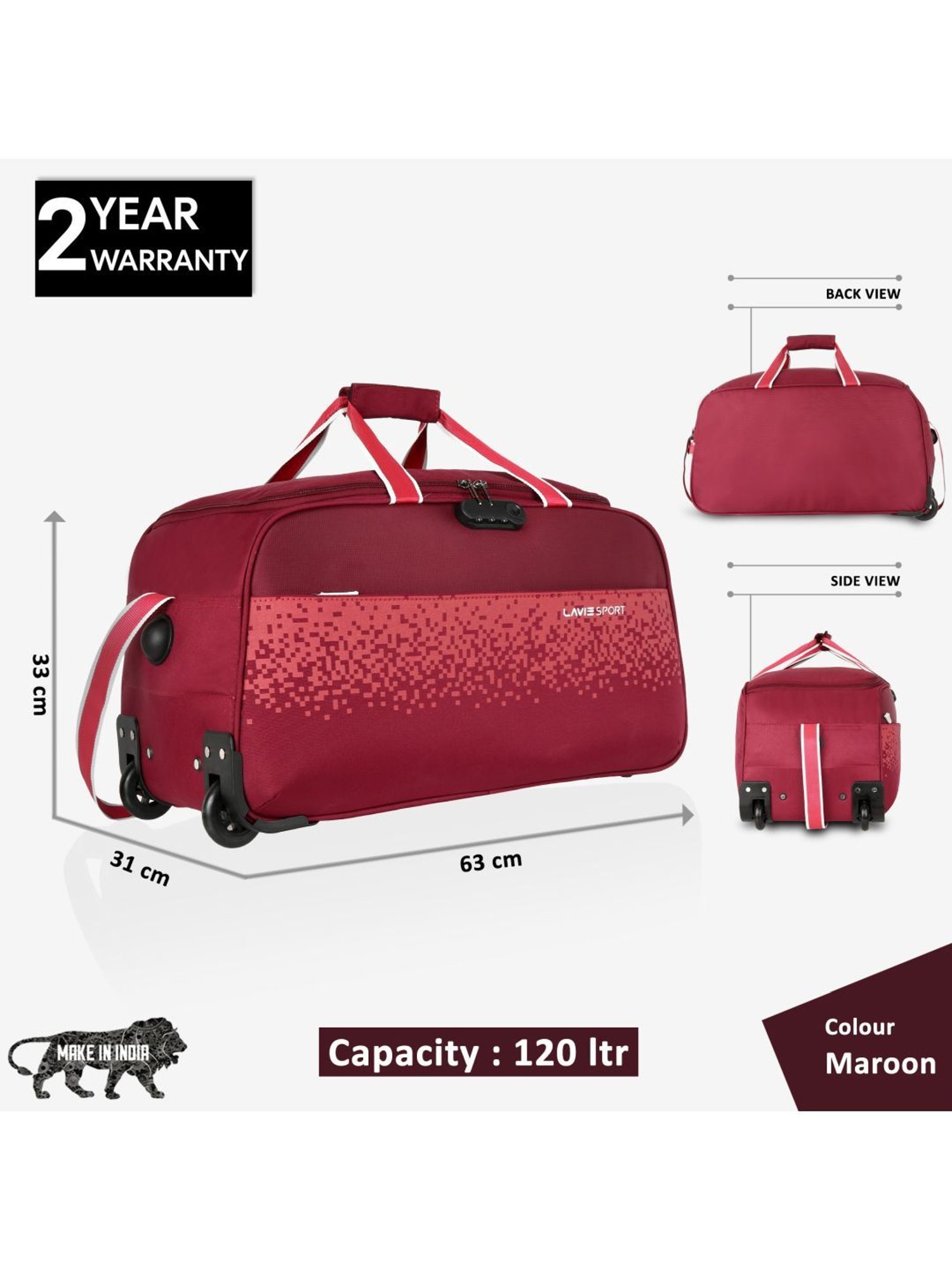 LAVIE SPORT Maroon Printed Duffle Bag
