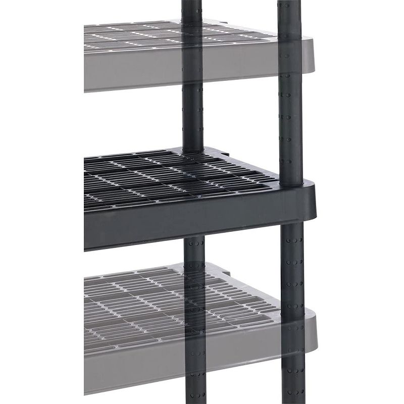 Gracious Living 14" x 32" x 54.5" 4-Shelf Tier Resin Multi-Purpose Medium Duty Indoor Garage Storage Organizer Shelves, Black