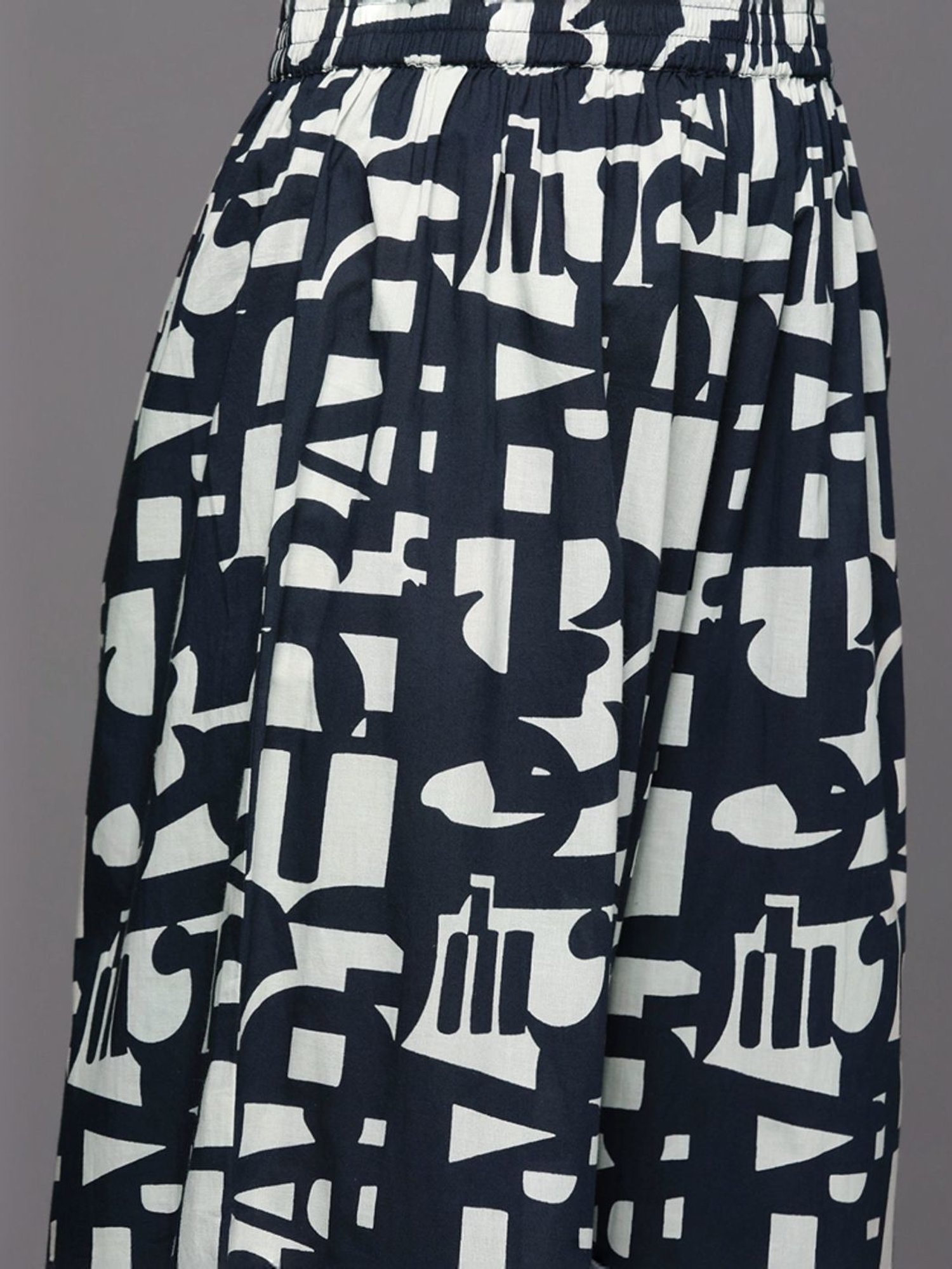 Varanga Navy Cotton Printed Crop Top Palazzo Set With Jacket