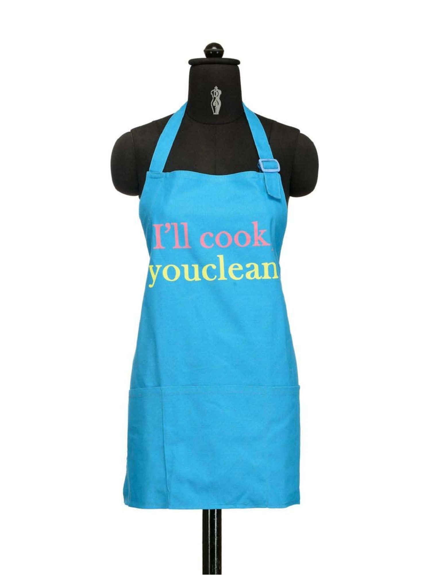 Swayam Turquoise Kitchen Apron with Oven Gloves - Set of 1