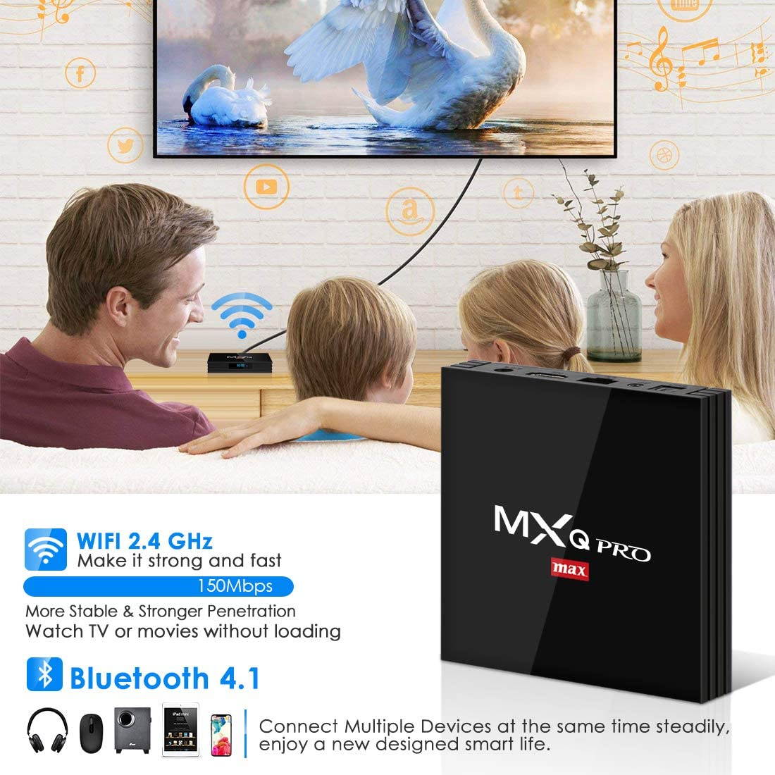 Android TV Box 9.0, Superpow MXQ PRO MAX S RK3328 Smart TV Box Quad Core, BT 4.1/4K UHD/3D/H.265/HDMI/USB 3.0/USB 2.0, Android Set-Top Box (4GB RAM+32GB ROM)