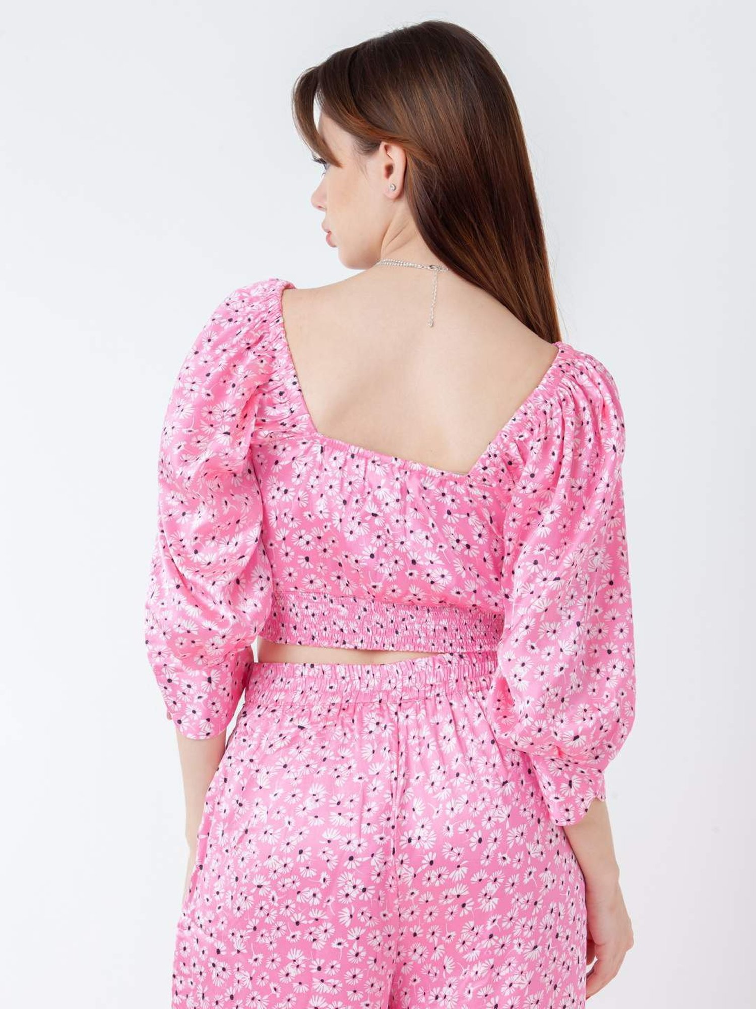 Zink London Pink Printed Crop Top