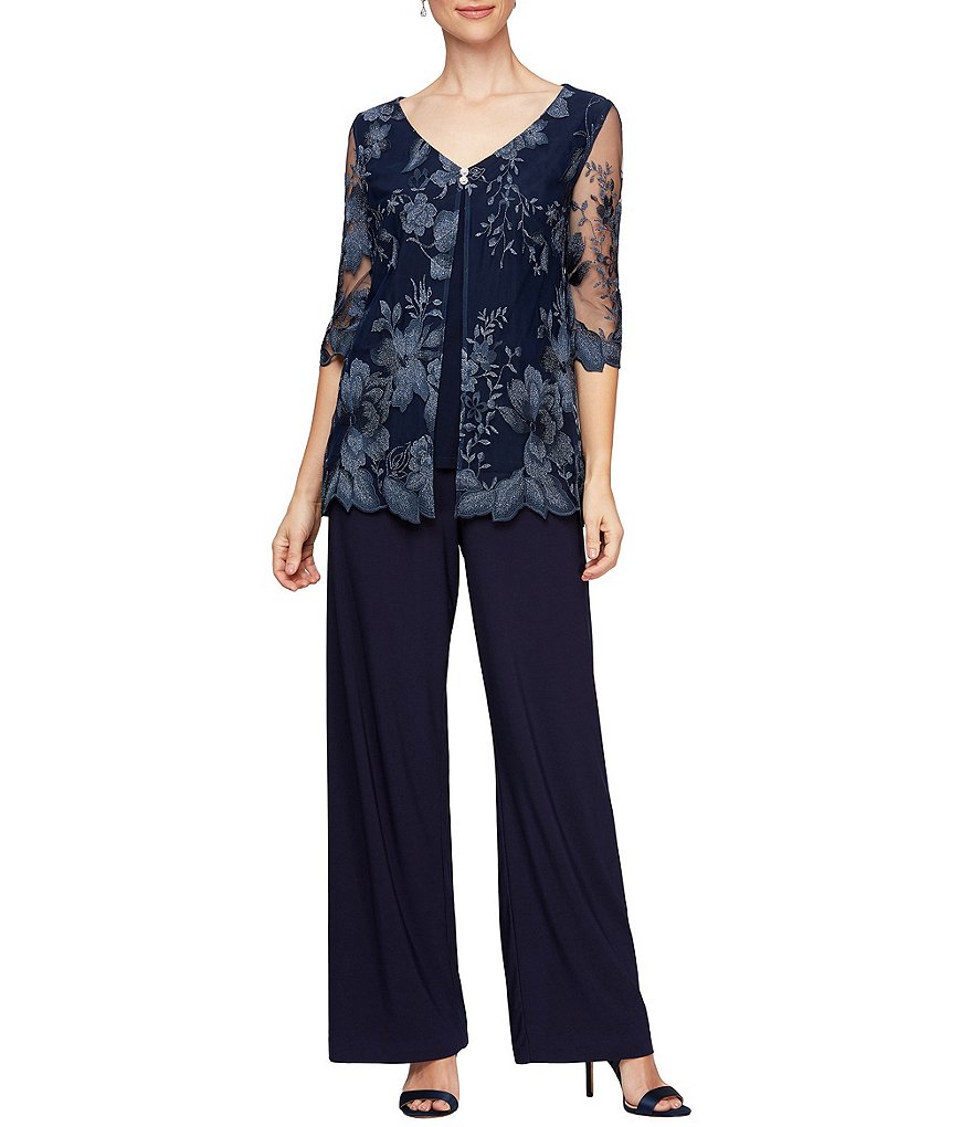 Alex Evenings Floral Embroidered Mock 2 Piece Twinset