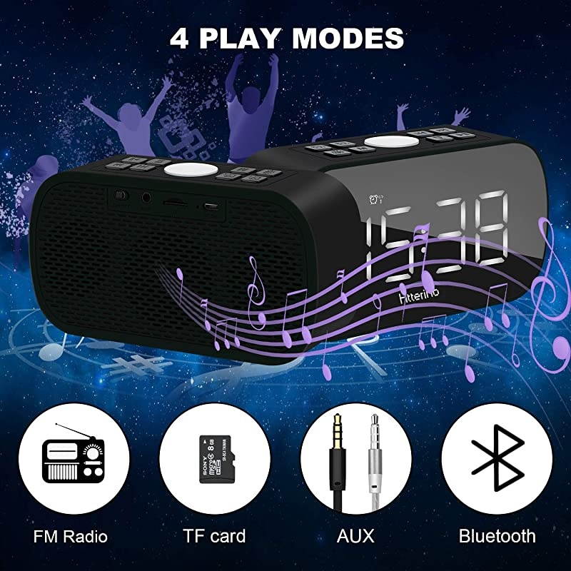 Radios Wireless Bluetooth Speakers Portable Alarm with FM Radio Night Light 5 LED Digital Display Sleep Timer with Snooze Function Compatible with iPhone Samsung and MoreBlack