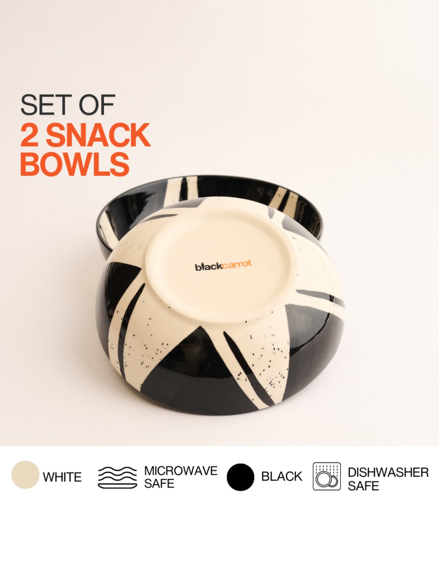 BlackCarrot Black & White Ceramic Snack Bowls Set of 2