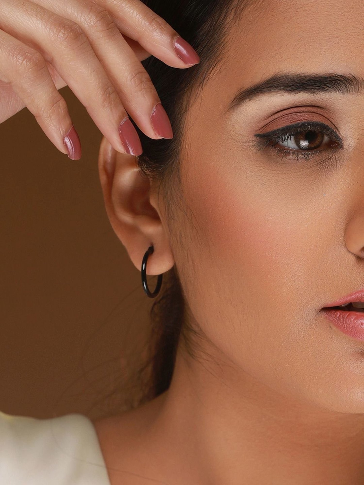 Priyaasi Solid Silver & Black Hoop Earrings