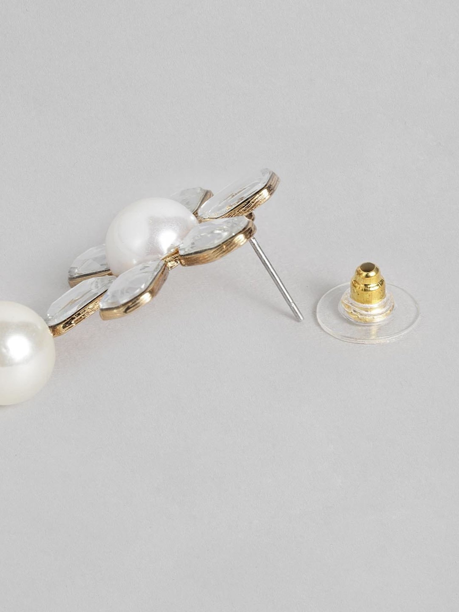 Estele Gold-Plated Floral Designer Pearl Drop Earrings with Kundan for Women