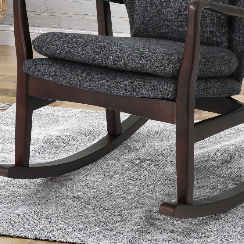 Iona Mid - Century Retro Modern Light Fabric Upholstered Button - Tufted Wingback Rocking Chair - Light Beige - Baxton Studio