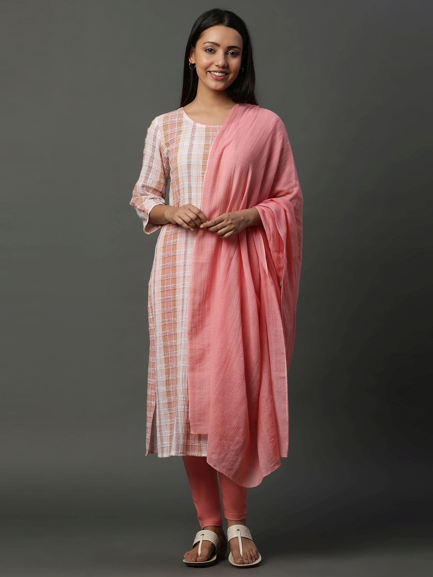 Aurelia Pink Cotton Woven Pattern Dupatta