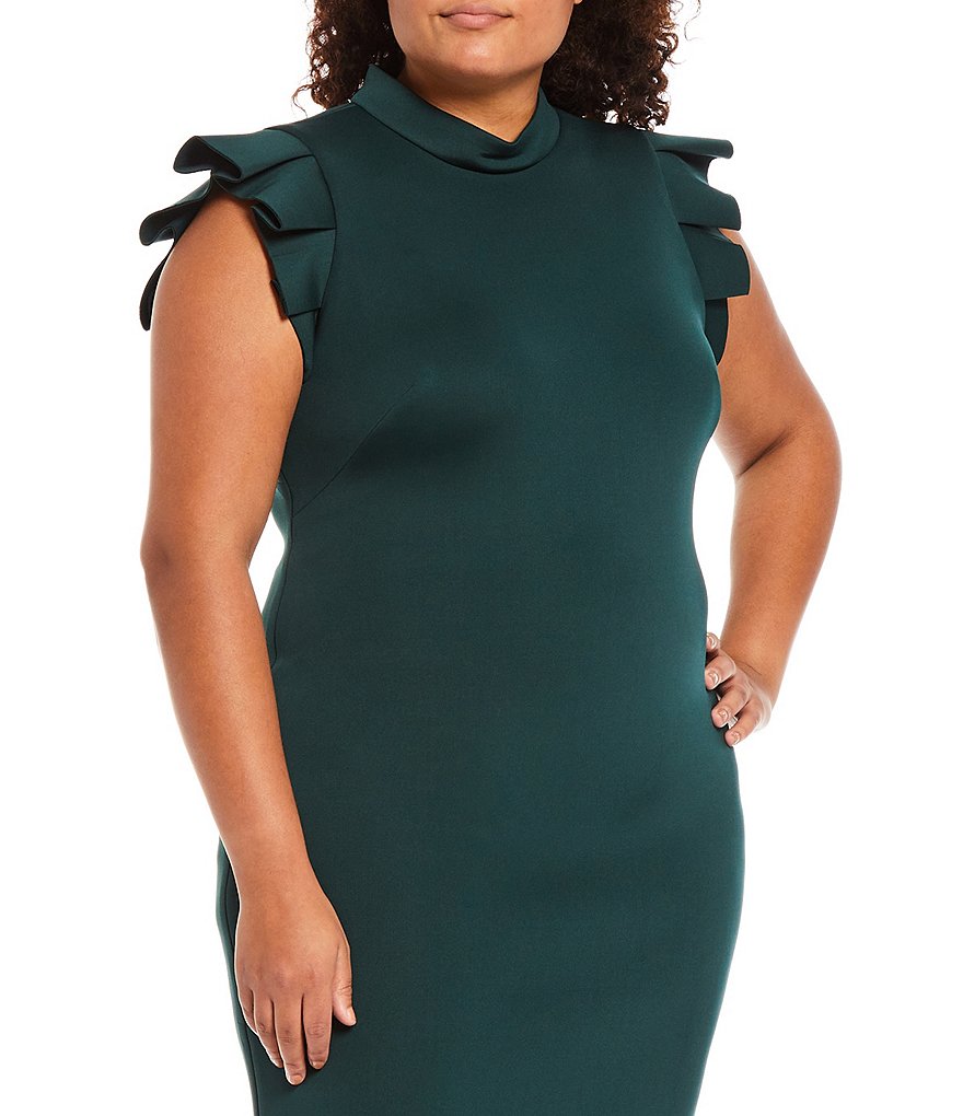 Eliza J Plus Size Cap Sleeve Scuba Crepe Mockneck Sheath Dress