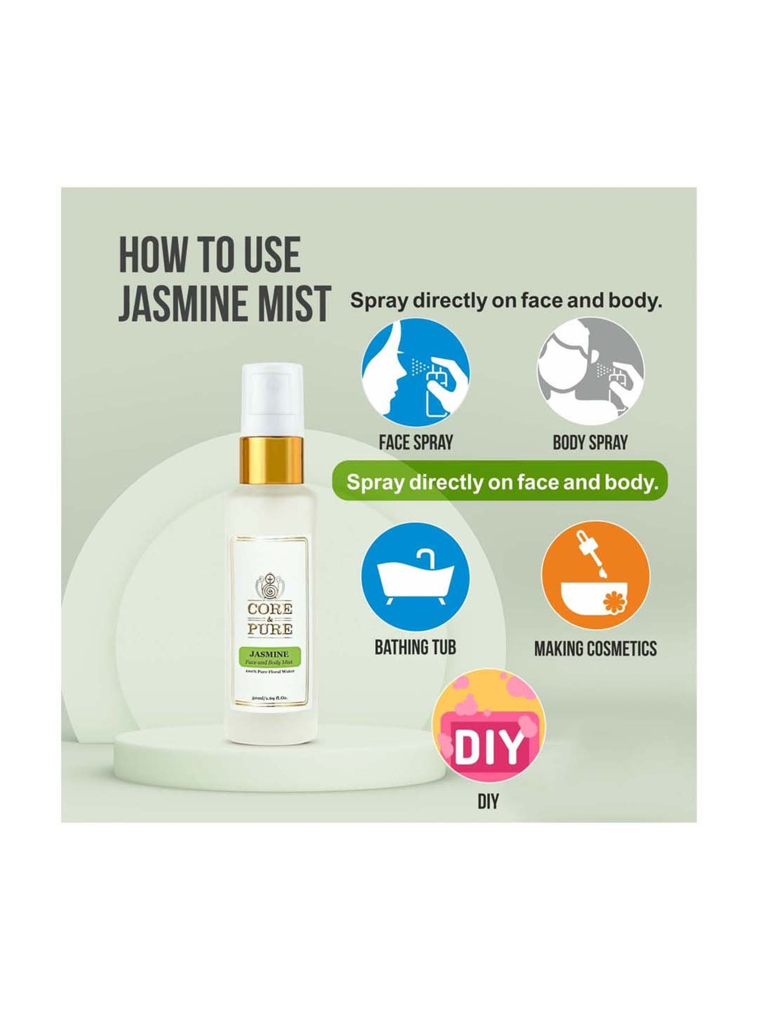 CORE & PURE Jasmine Water Face and Body Mist - 50 ml