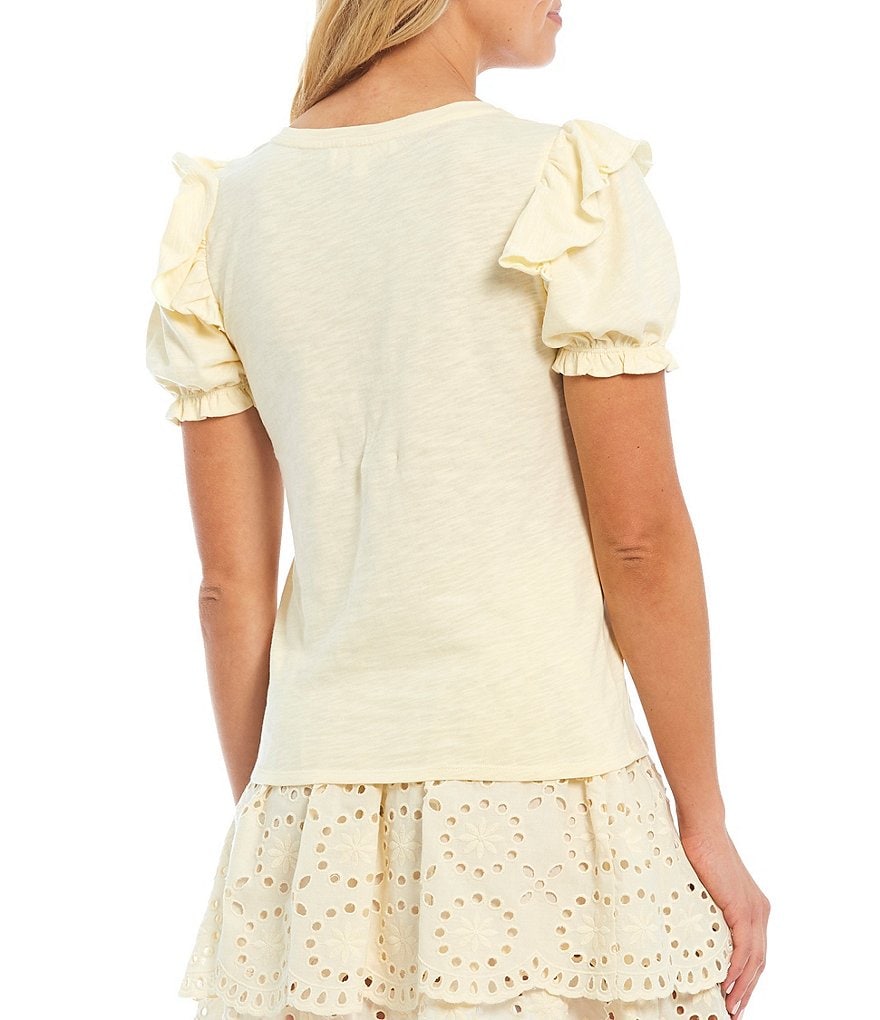 Shabby Chic Garner V-Neck Coordinating Ruffle Short Sleeve Knit Top