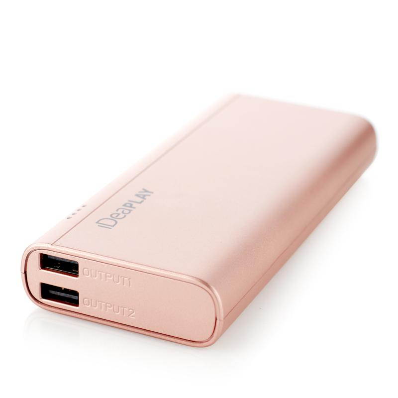 iDeaPLAY 10,000mAh 2 USB External Battery Power Bank for Phones and Tablets - Gold