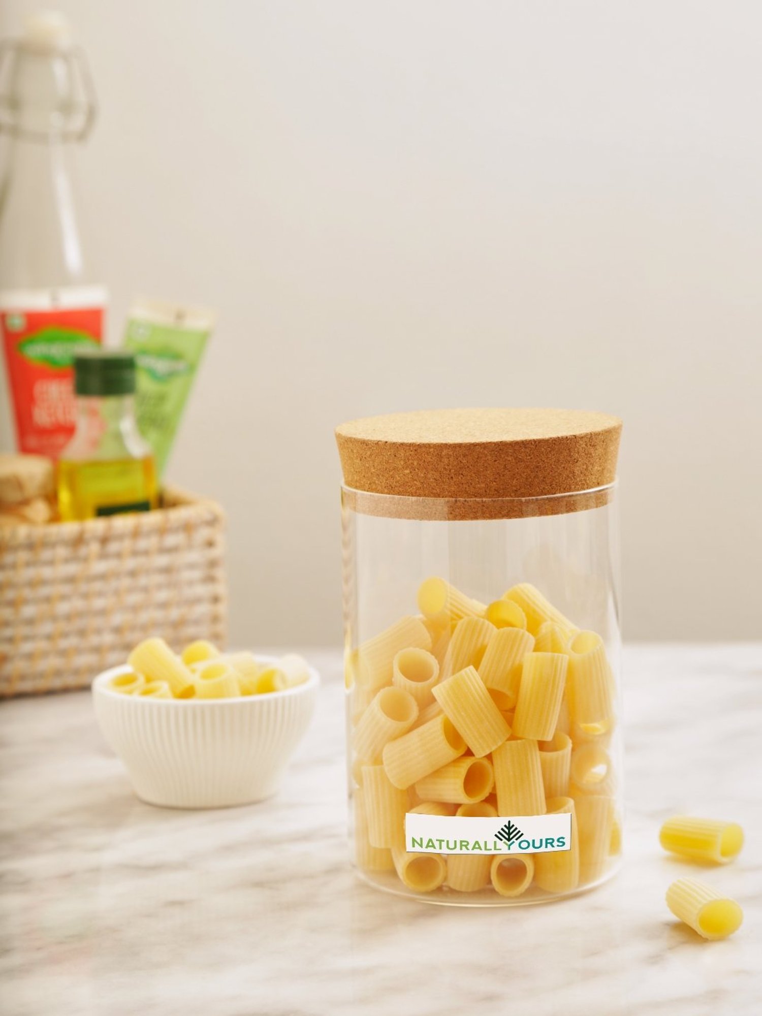 NATURALLYOURS Borosilicate Transparent Glass Storage Jars With Cork Lid - 920 ml