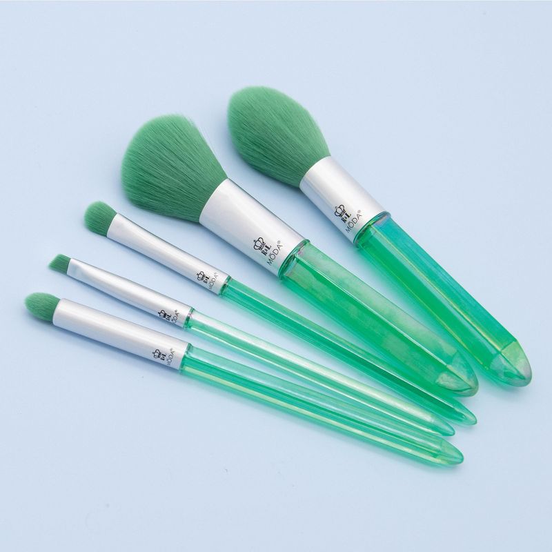 MODA Brush Mythical 5pc Energizing Emerald Crystal Makeup Brush Set, Includes - Powder, Radiance, Shadow, and Angle Eyeliner Brushes
