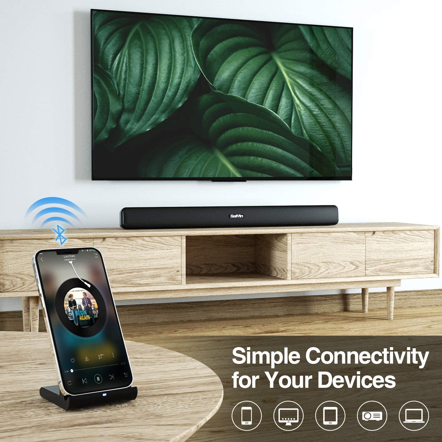 Sound Bar for TV, Sound Bar Surround Sound Home Theater System for TV Computer Speaker with 3 EQs Wireless Bluetooth 5.0 Soundbar, AUX/OPT/COAX Connection, Remote Control 29 Inch Wall Mountable