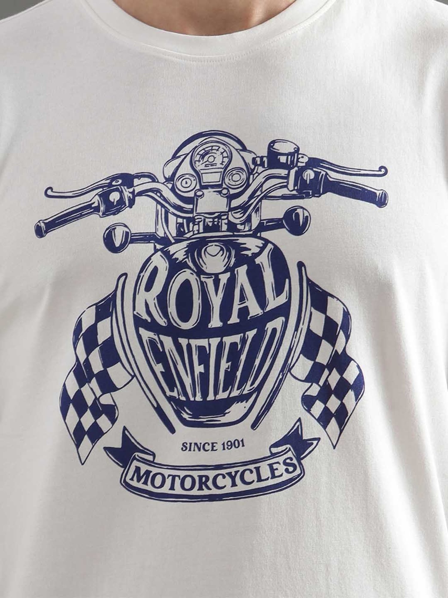 Royal Enfield Classic White Regular Fit Printed Crew T-Shirt