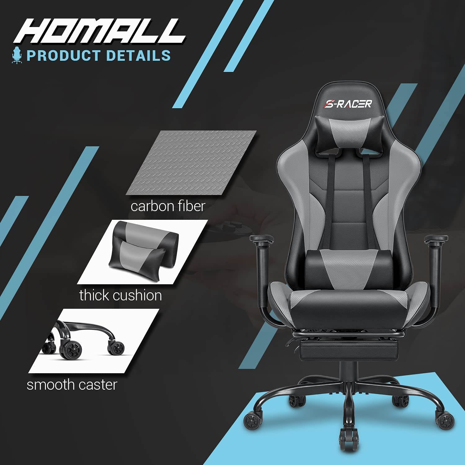 Homall Gaming Chair Computer Office Chair Ergonomic Desk Chair with Footrest Racing Executive Swivel Chair Adjustable Rolling Task Chair (Green)