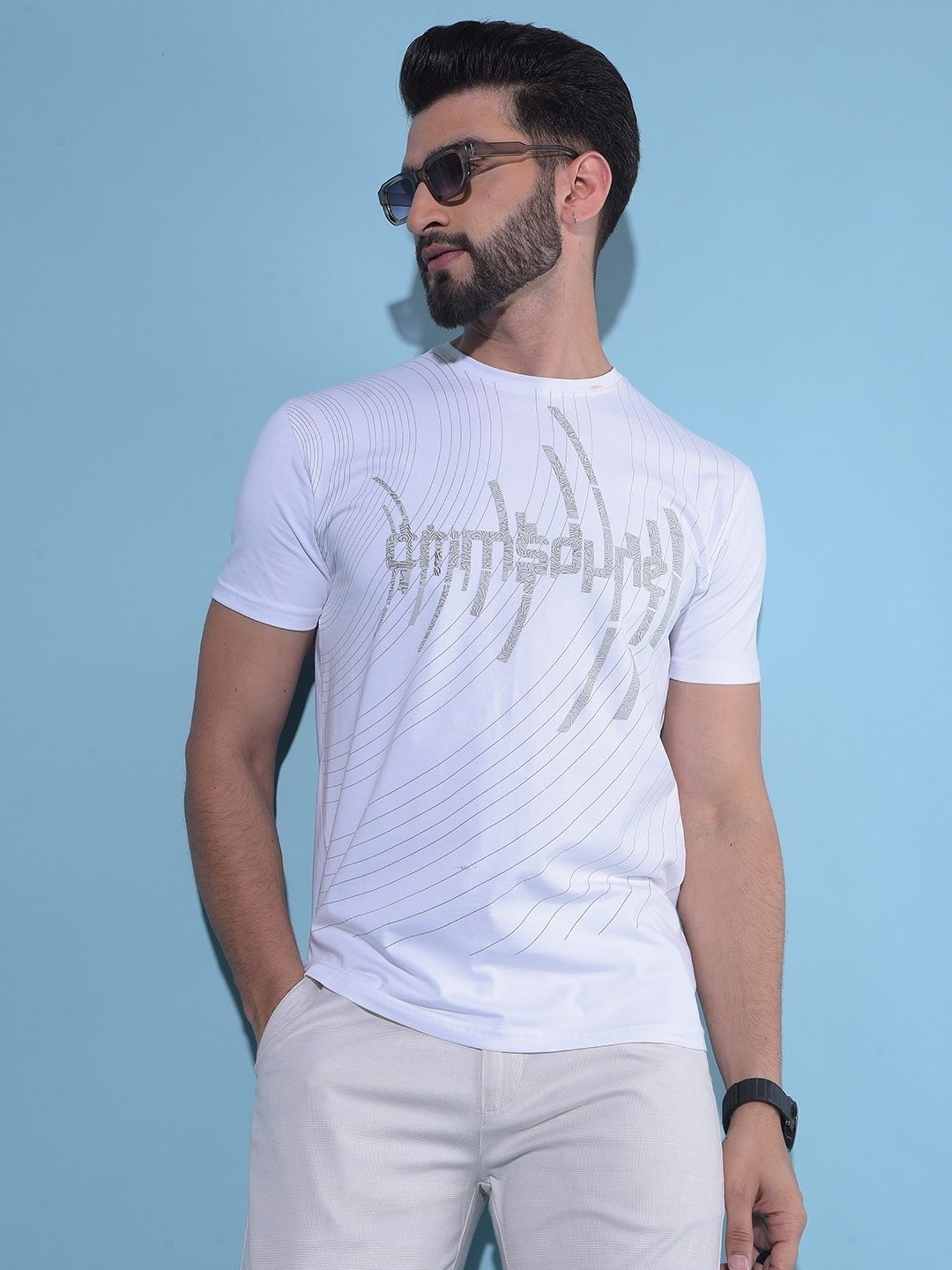 Crimsoune Club White Cotton Slim Fit Printed T-Shirt