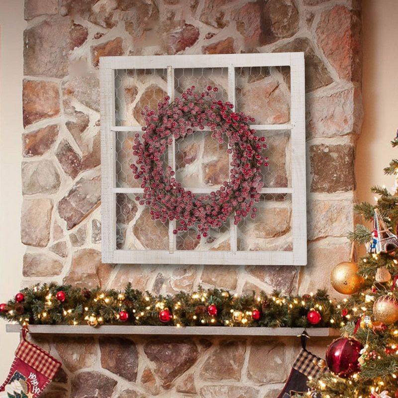 24" Wooden Frame with Floral Christmas Wreath - Glitzhome