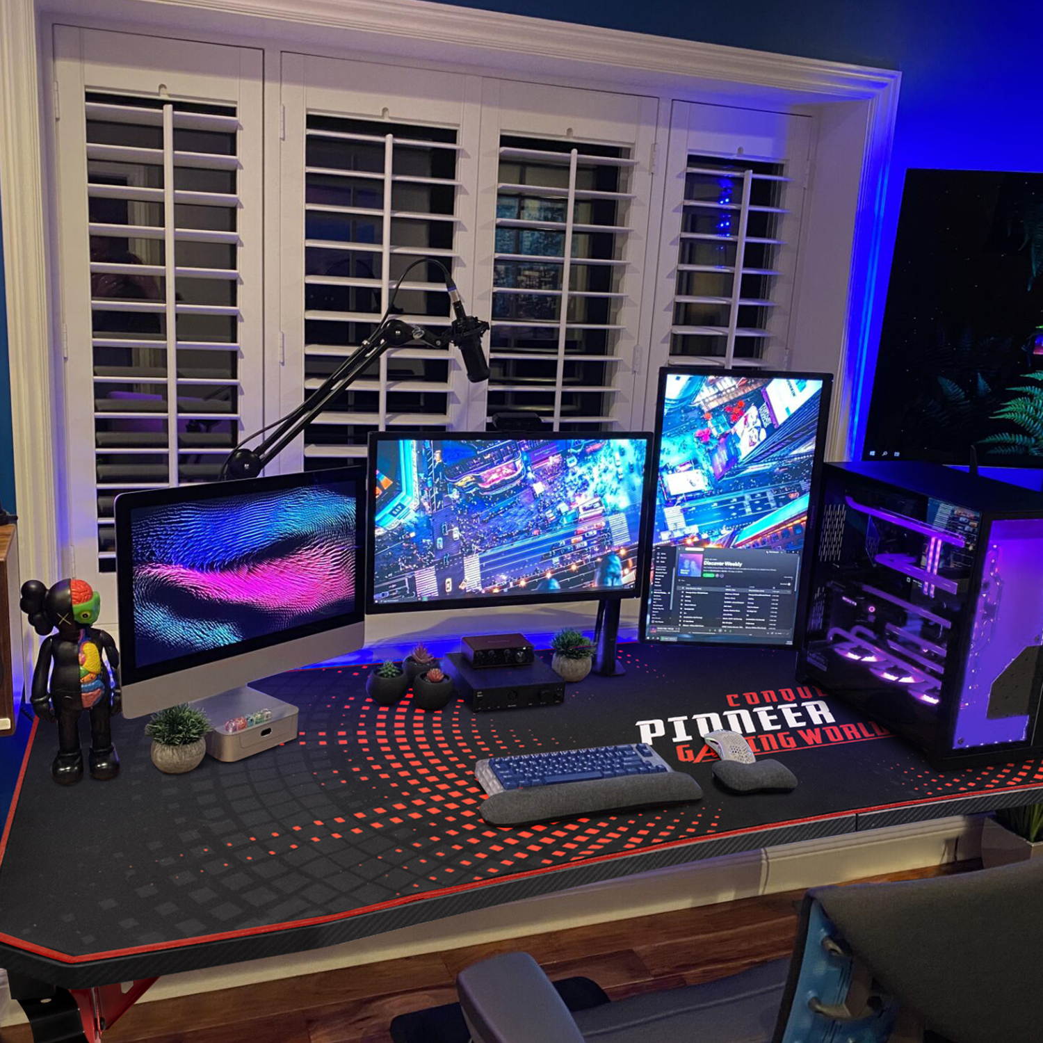 Devoko Gaming Desk 63 Inch Computer Gaming Desk Z-Shaped Pc Gaming Desk with Carben Fiber Surface Gamer Desk with Free Mouse Pad Home Office Desk with Cup Holder and Headphone Hook (Red)